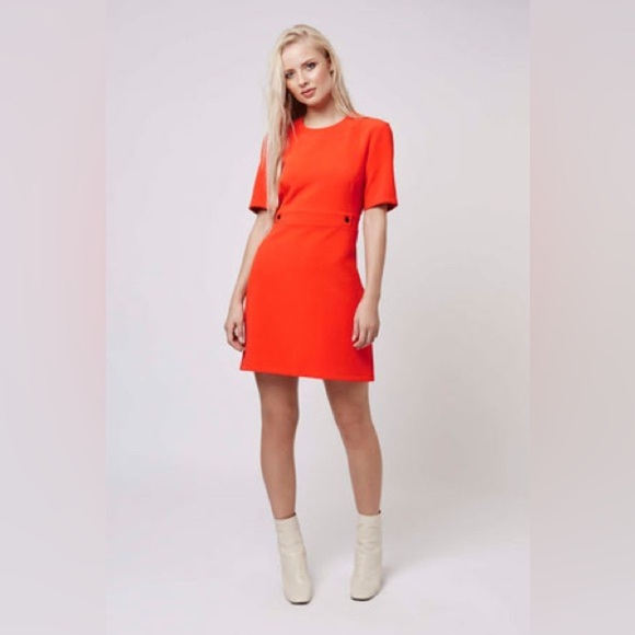 Topshop Orange 1960s-style popper shift dress Size US 4 - Picture 1 of 9